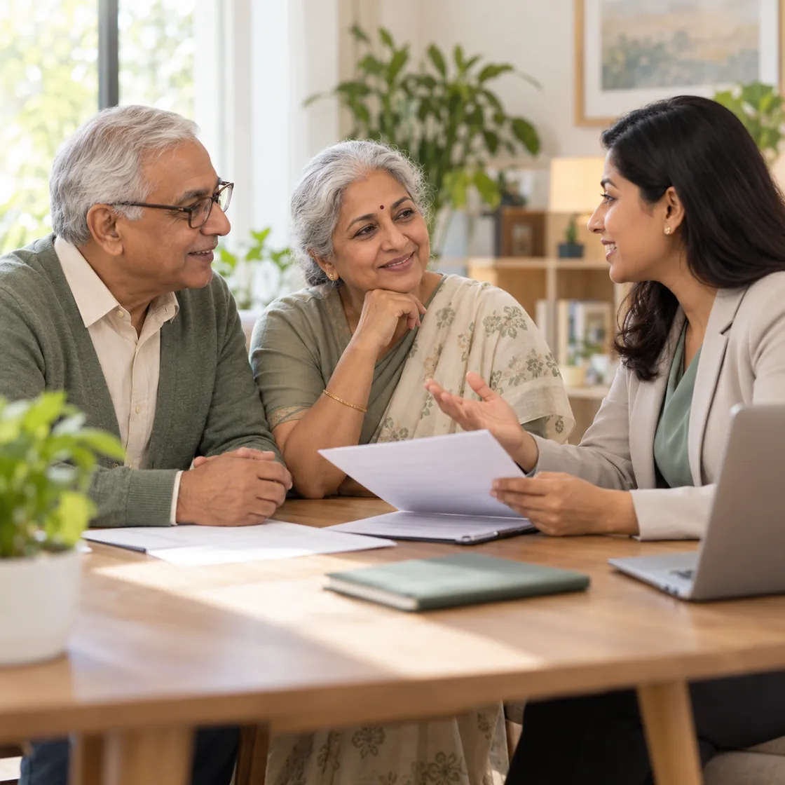 An older couple asking a licensed insurance adviser questions
